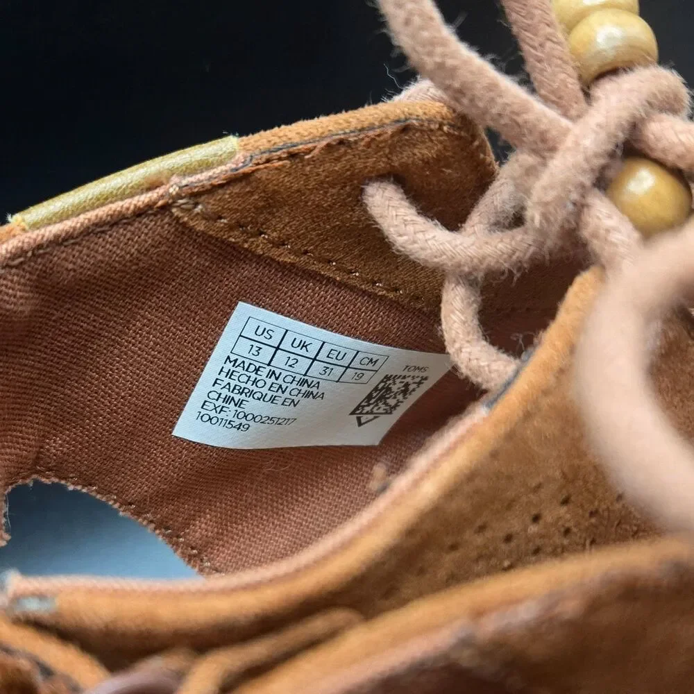 TOMS Kids Uma Suede Wedge Sandals Ginger Terracotta Lace Up Youth Size 13Y NWOT